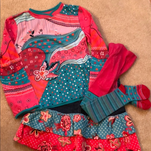 3pc Girl Deux Par Deux shirt skirt tights - Picture 1 of 8